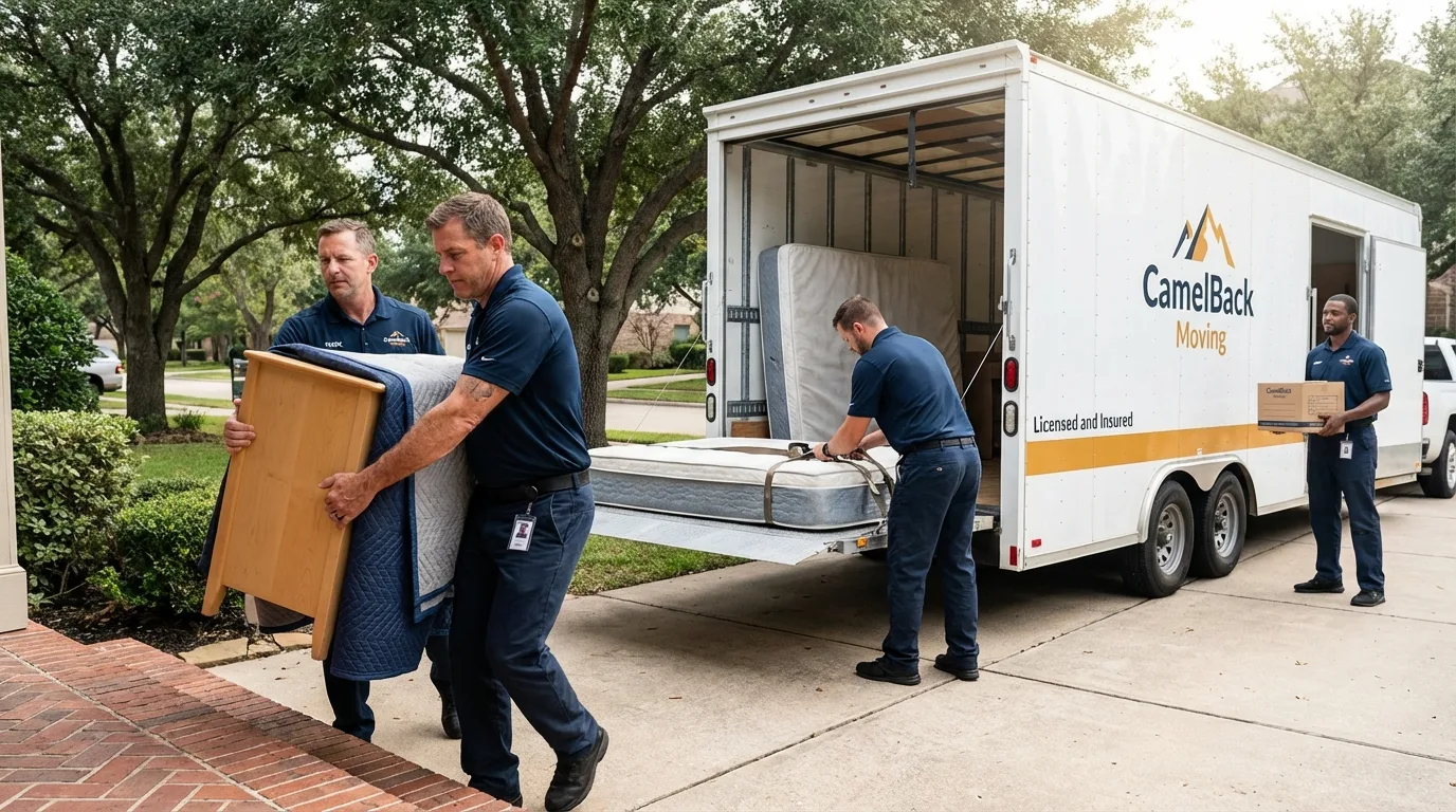 Crew loading residential truck for cross-state move from Twentynine Palms, CA